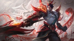 剪纸仙灵嘉文四世皮肤展示：回城时周边红色剪纸中悄然浮现锦鲤的唯美场景